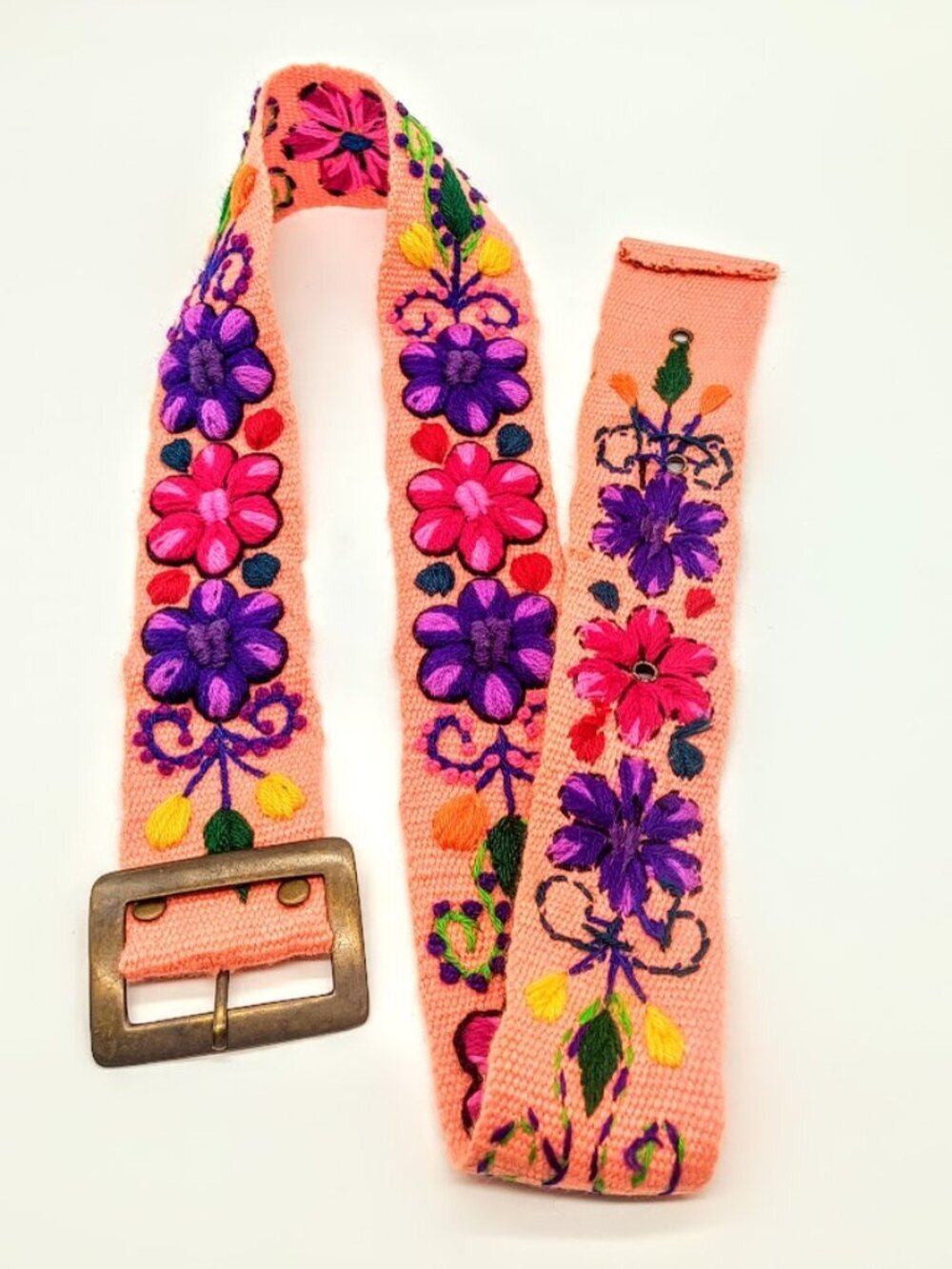 Peruvian Multicolor Wool Floral Hand-Embroidered Belt